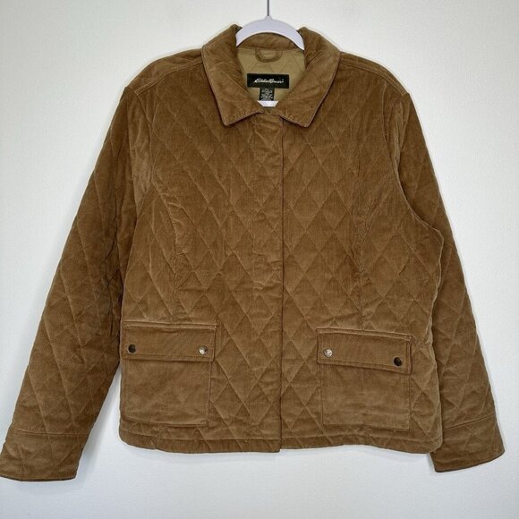 Eddie Bauer Quilted Jacket 2XL Tan Corduroy Barn Chore - Picture 1 of 11